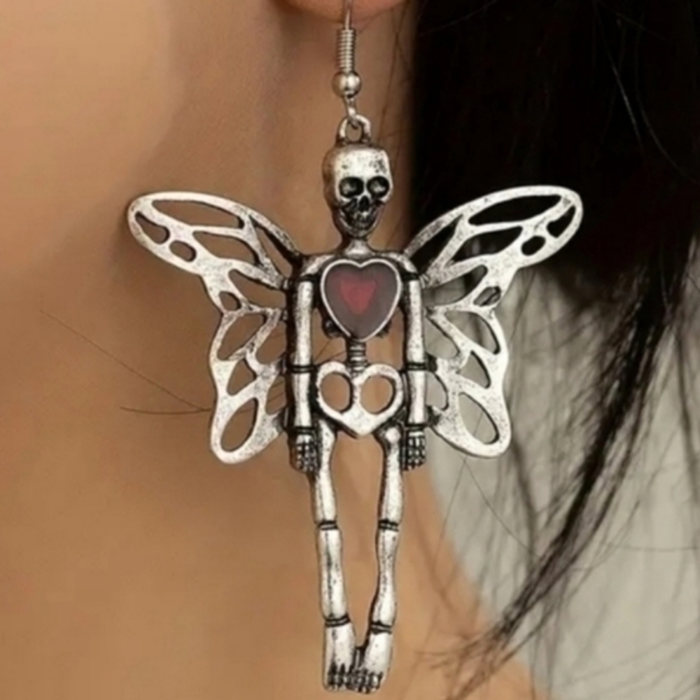 BETSEY JOHNSON GOTHIC SILVER FAIRY EARRINGS - Picture 2 of 3